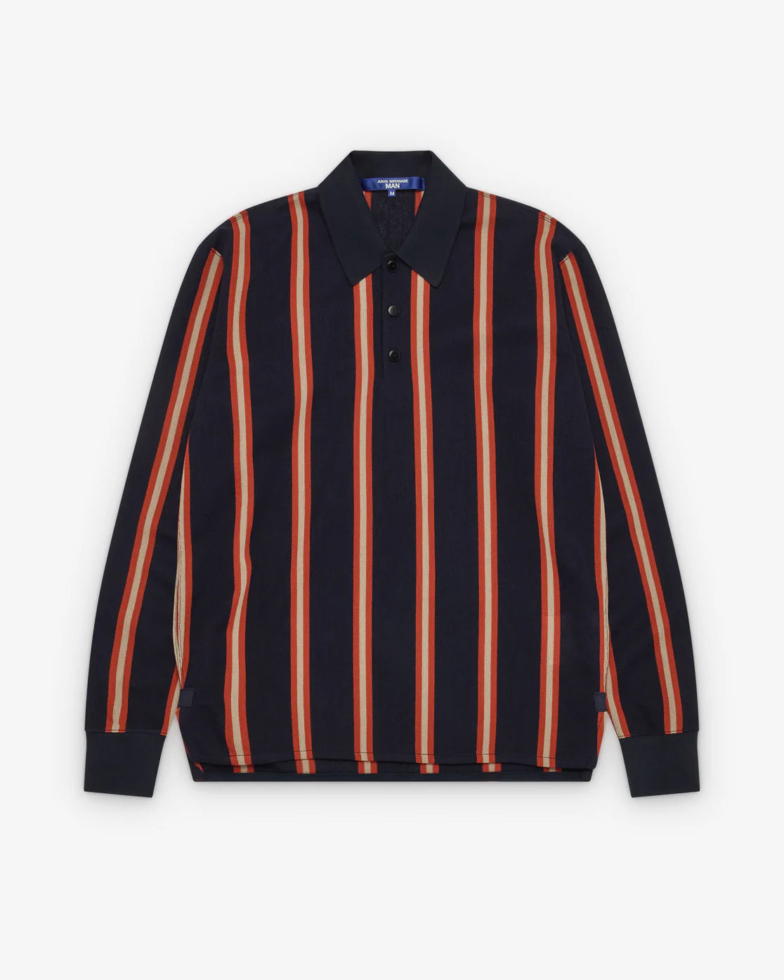 Front flat
Junya Watanabe Man Striped Knit Polo in navy and orange, front view