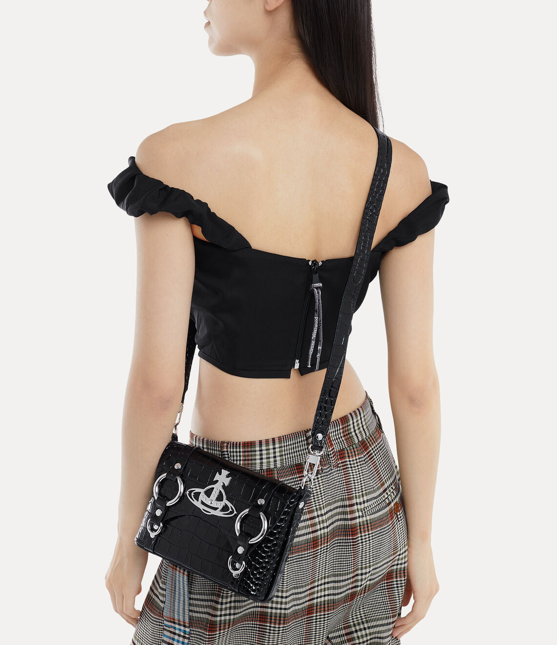 KIM Crossbody black croc paten