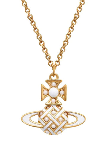 CASSIE bas relief pendant Gold/Cream Rose/pearl/white enamel