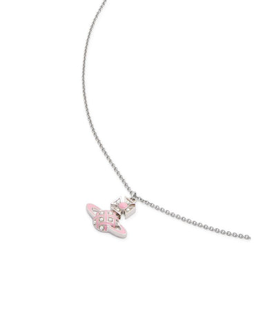 CASSIE bas relief pendant Platinum/Cream Rose/pearl/pink enamel