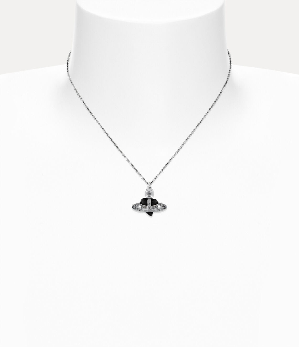 Man Diamante Heart Pendant in Platinum/Black diamond/crystal black
