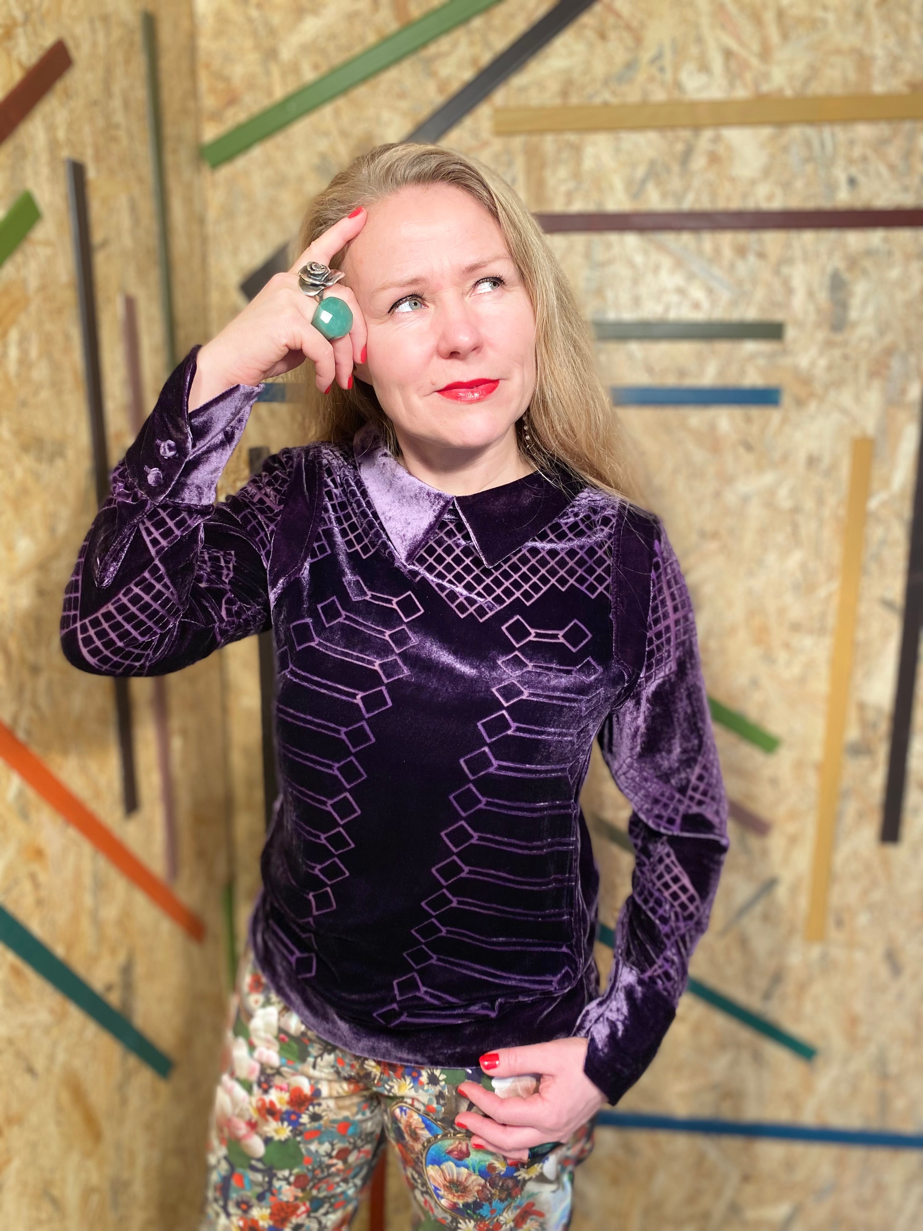 Janis Blouse- Deep Purple silk velvet
