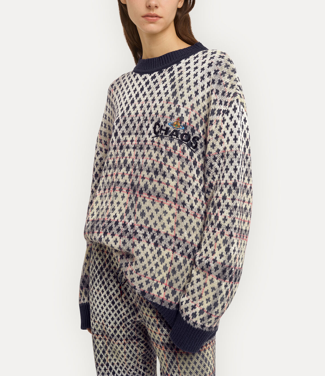 Distressed tartan jumper