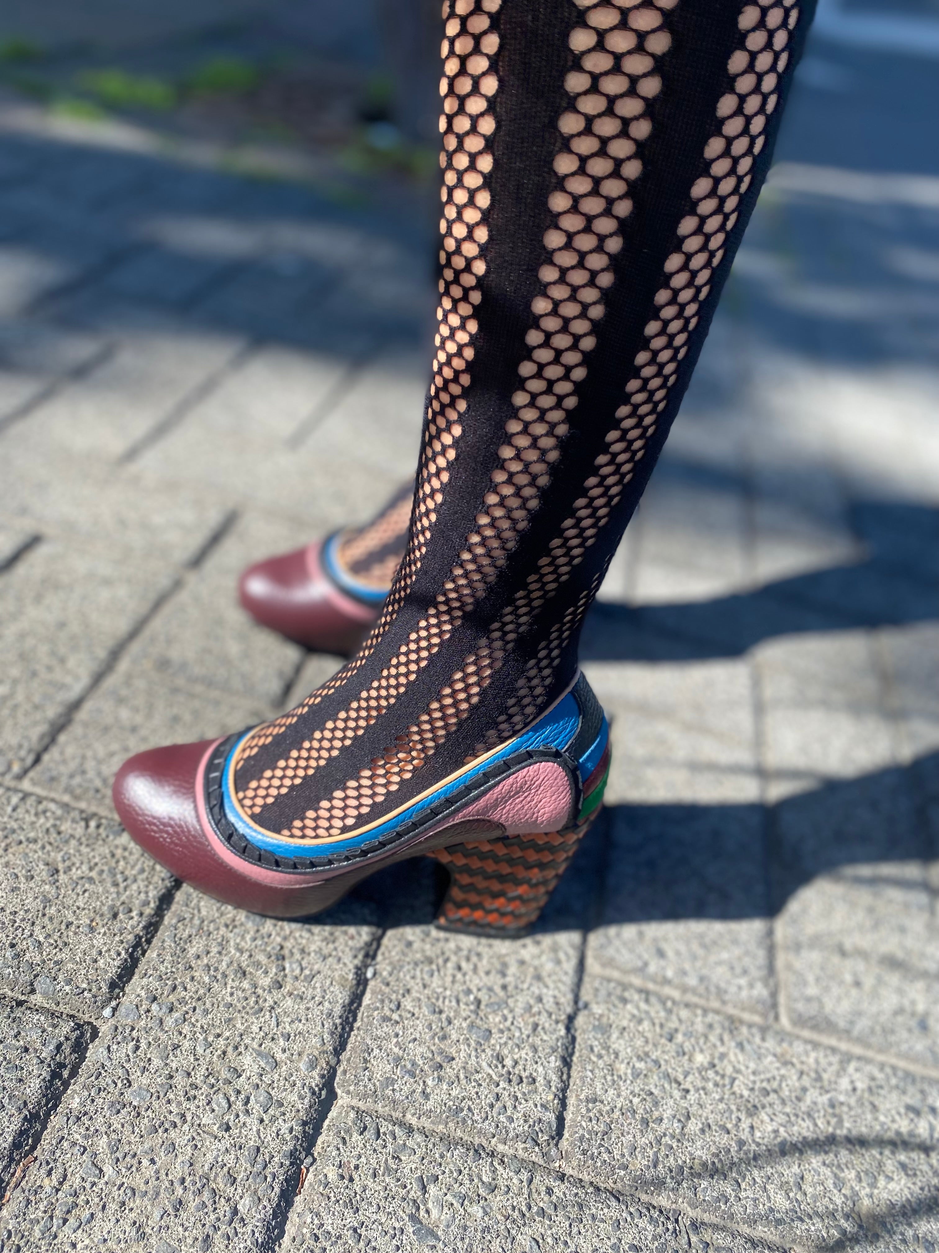 Burgundy with multi colored details