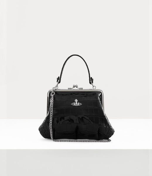 Granny Frame purse Black embossed