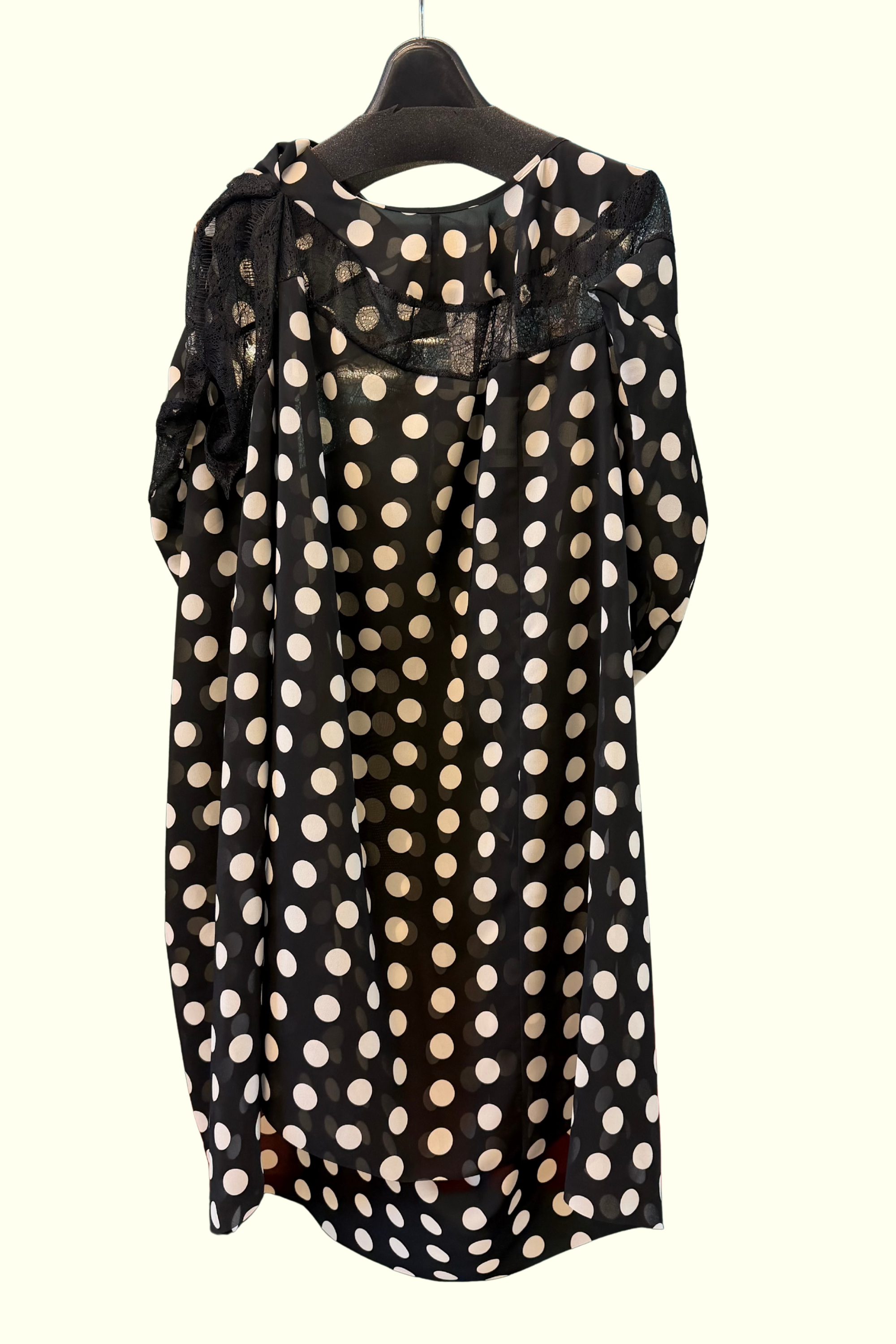 Junya Watanabe black and white polka dot midi dress with lace detailing