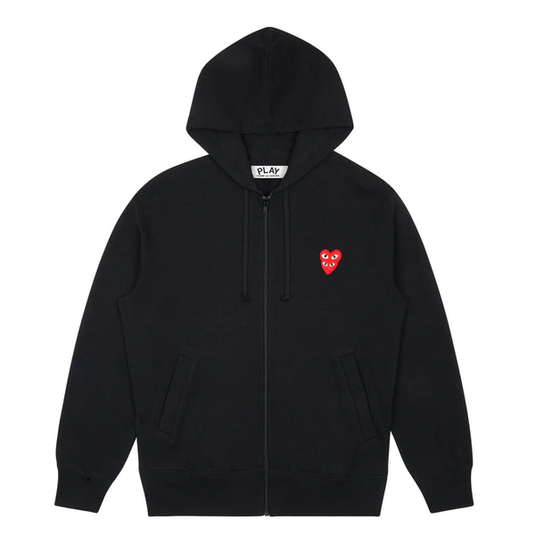 PLAY COMME des GARÇONS Unisex Zip-Up Hoodie With Layered Red Emblem BLACK