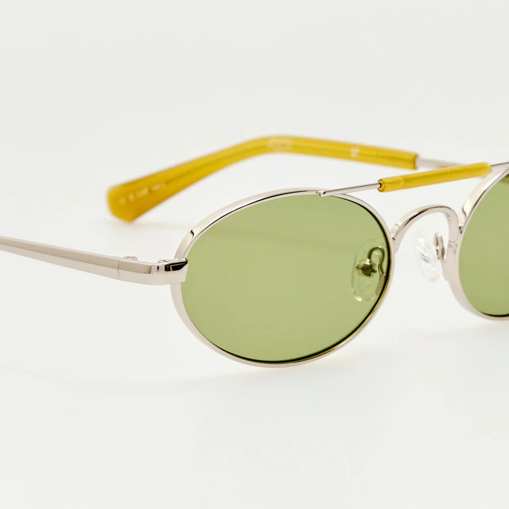 Dries Van Noten Oval Sunglasses – Silver and Green