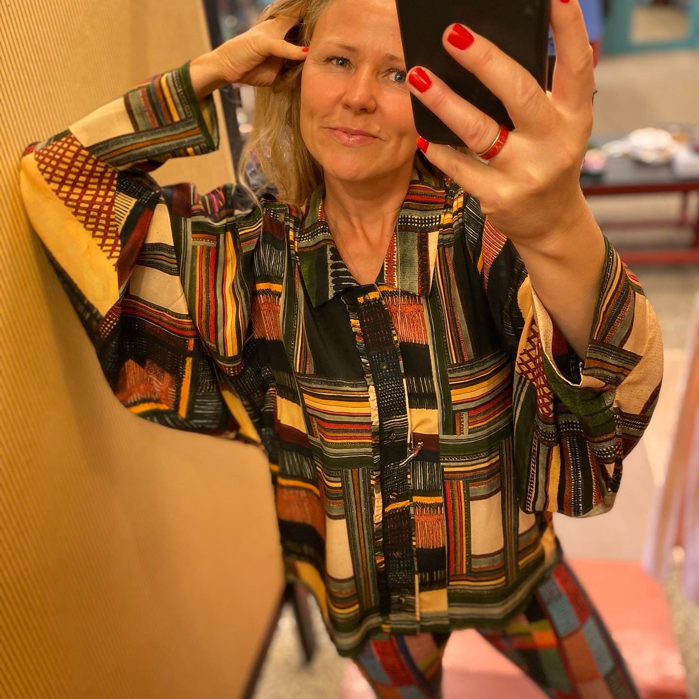 Blær silkblouse Tartan