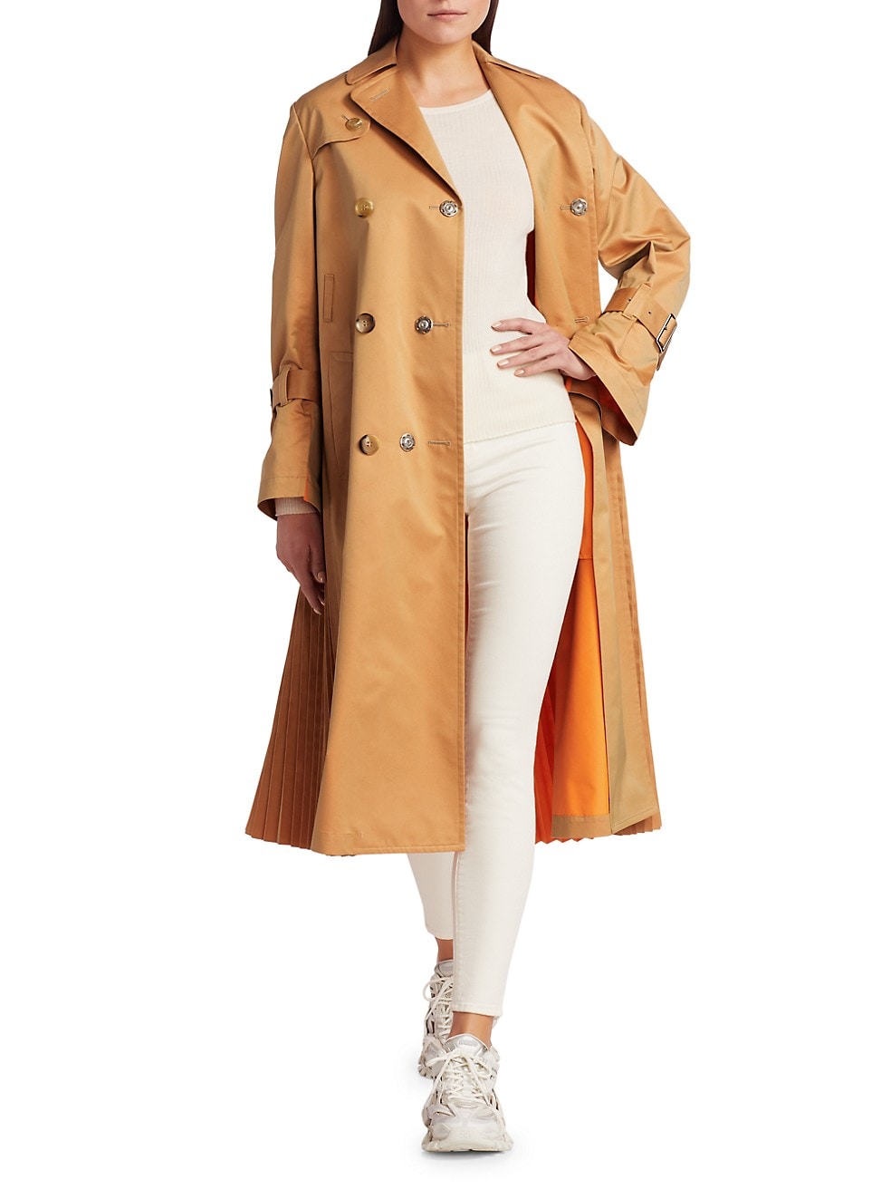 Reversible Pleated Trench Coat Orange