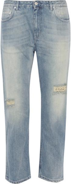 Blue Pop Trash Cropped Distressed Boyfriend Jeans