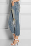 Blue Pop Trash Cropped Distressed Boyfriend Jeans