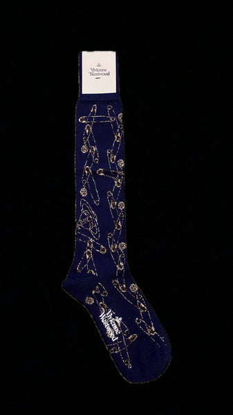 Vivienne Westwood Safety Pin high sock navy blue