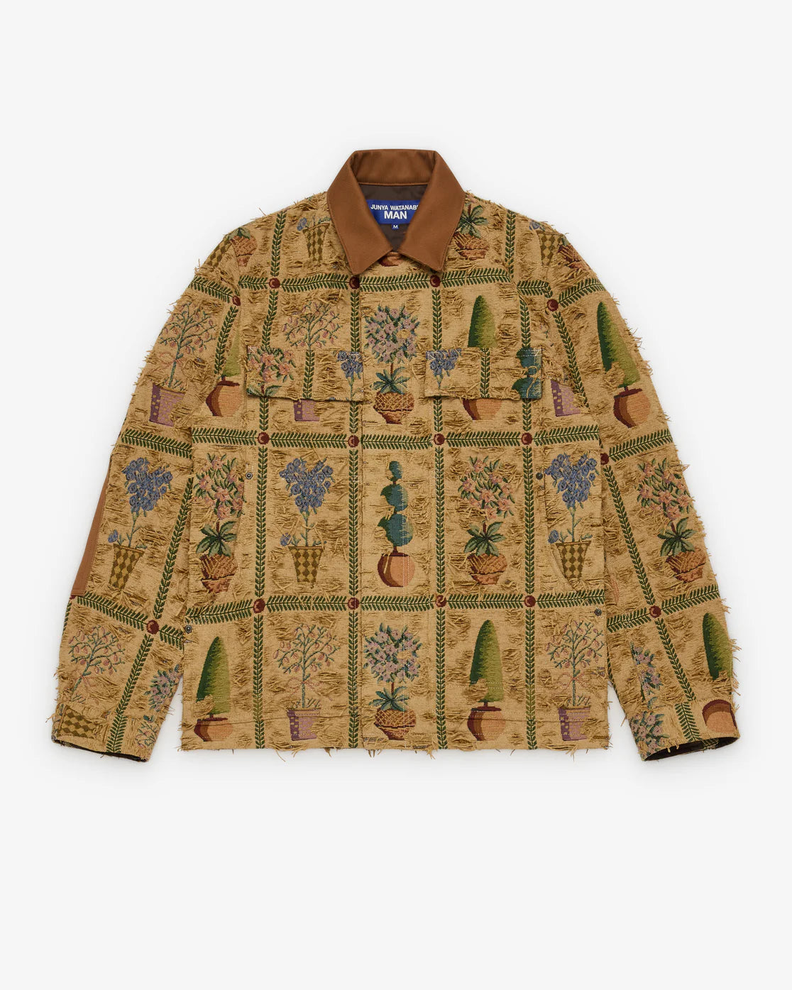 Front flat
Junya Watanabe Man Plant Pot Tapestry Jacket in brown with woven floral and plant motif, front view