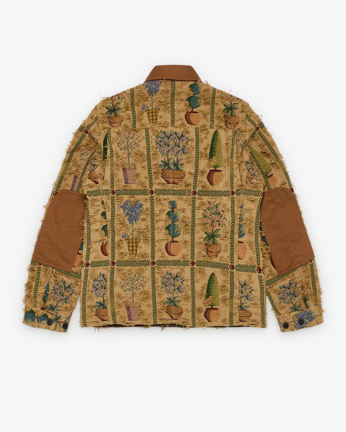 Back flat
Junya Watanabe Man Plant Pot Tapestry Jacket in brown with contrast elbow patches, back view