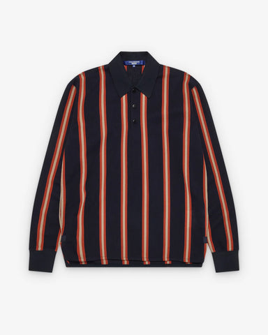 Front flat
Junya Watanabe Man Striped Knit Polo in navy and orange, front view
