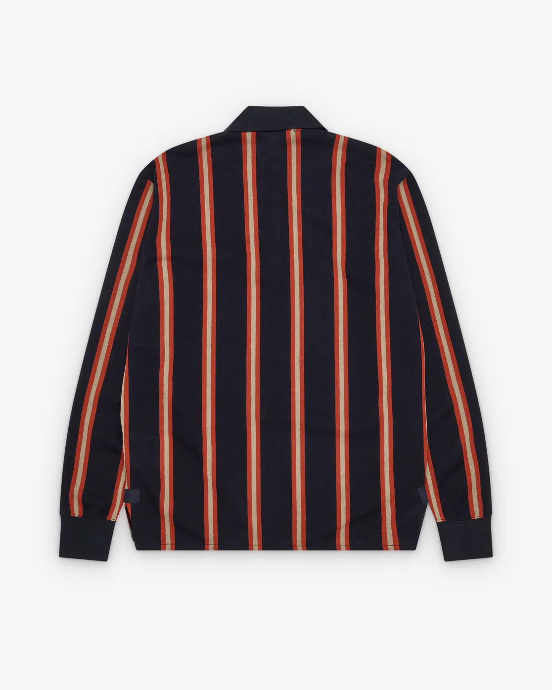 Back flat
Junya Watanabe Man Striped Knit Polo in navy and orange, back view