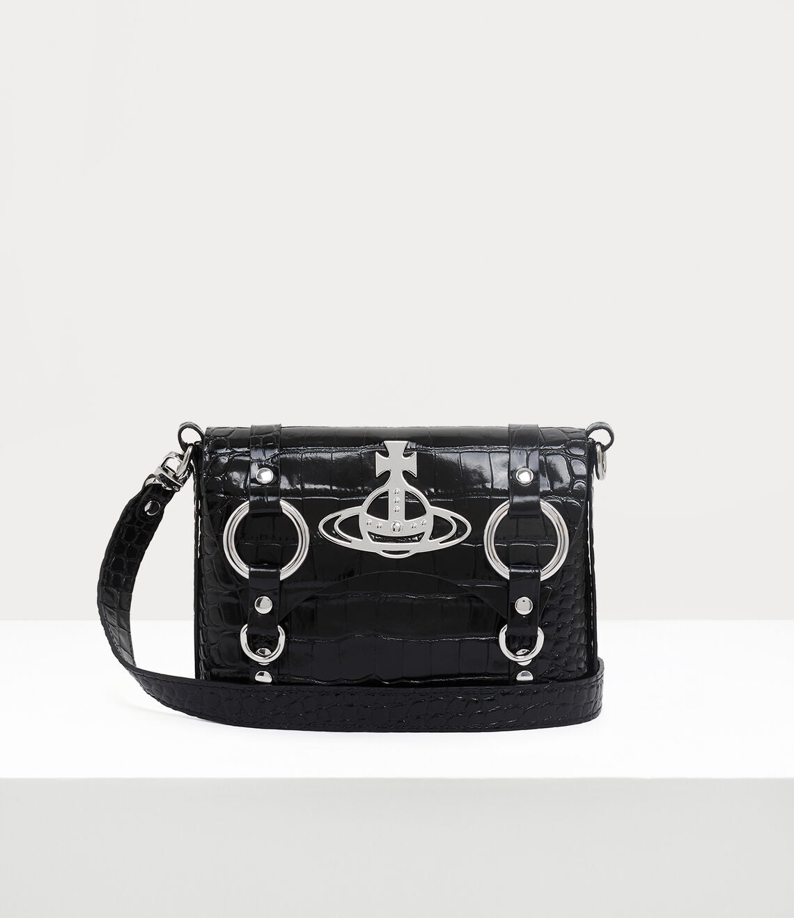 KIM Crossbody black croc paten