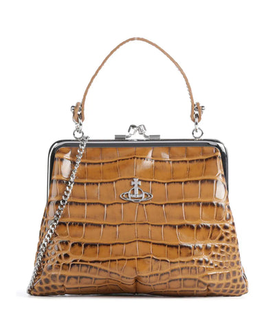 Granny Frame purse Tan embossed croc