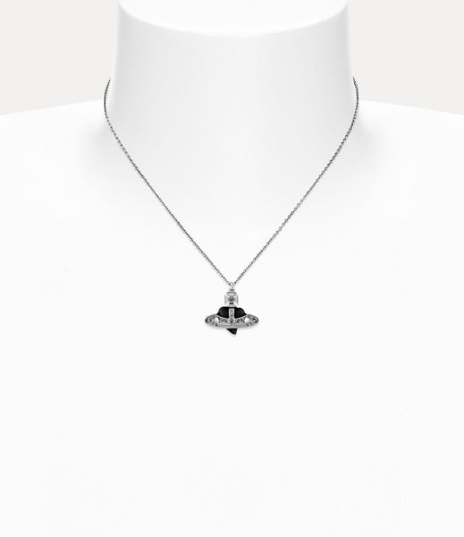 New Diamante Heart pendant Necklace in Platinum/black