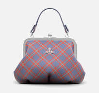 Granny Frame Purse in blue/orange Tartan