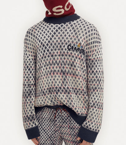 Distressed tartan jumper