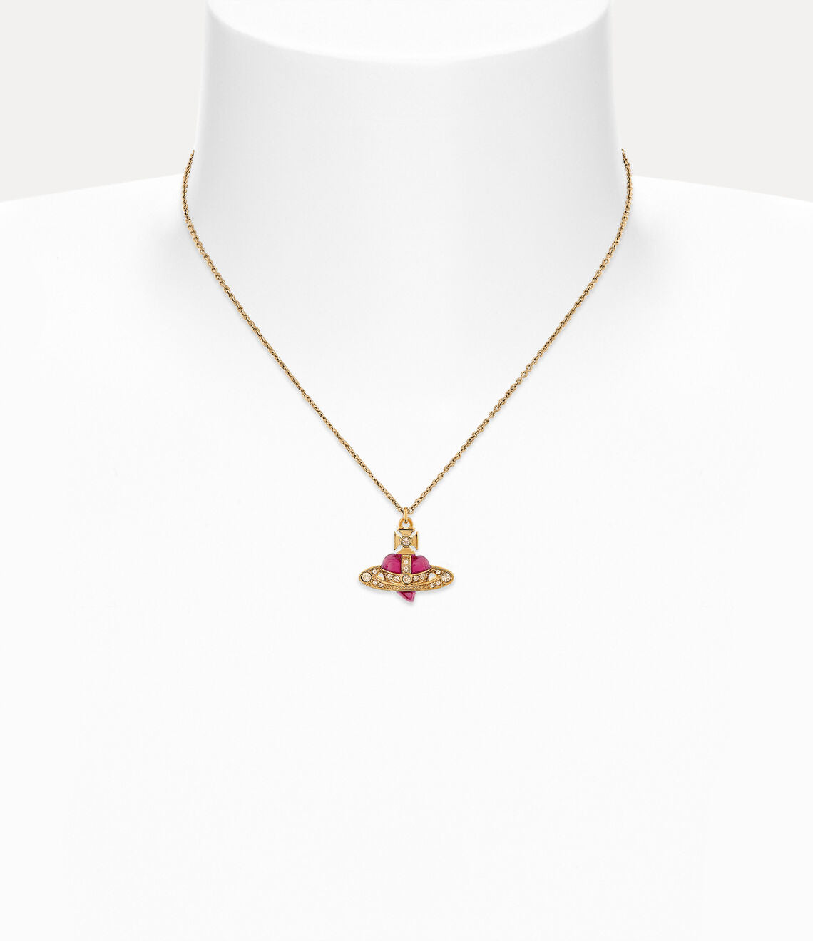 New Diamante Heart pendant Necklace in gold-light gold quartz crystal