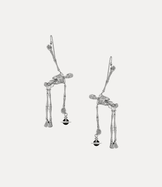 SKELETON LONG earrings platinum/black enamel