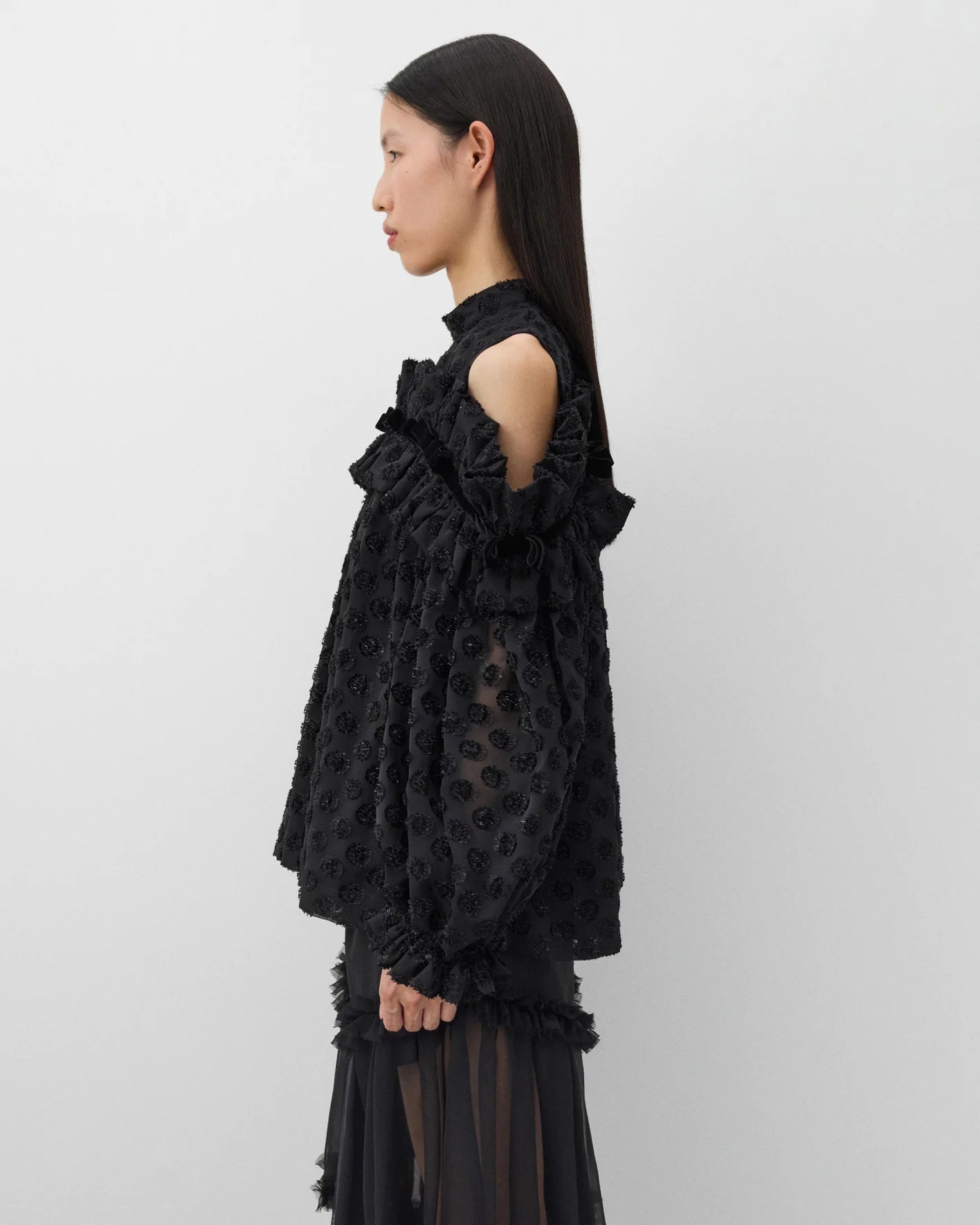 Women's Polka Dots Jacquard Blouse Black