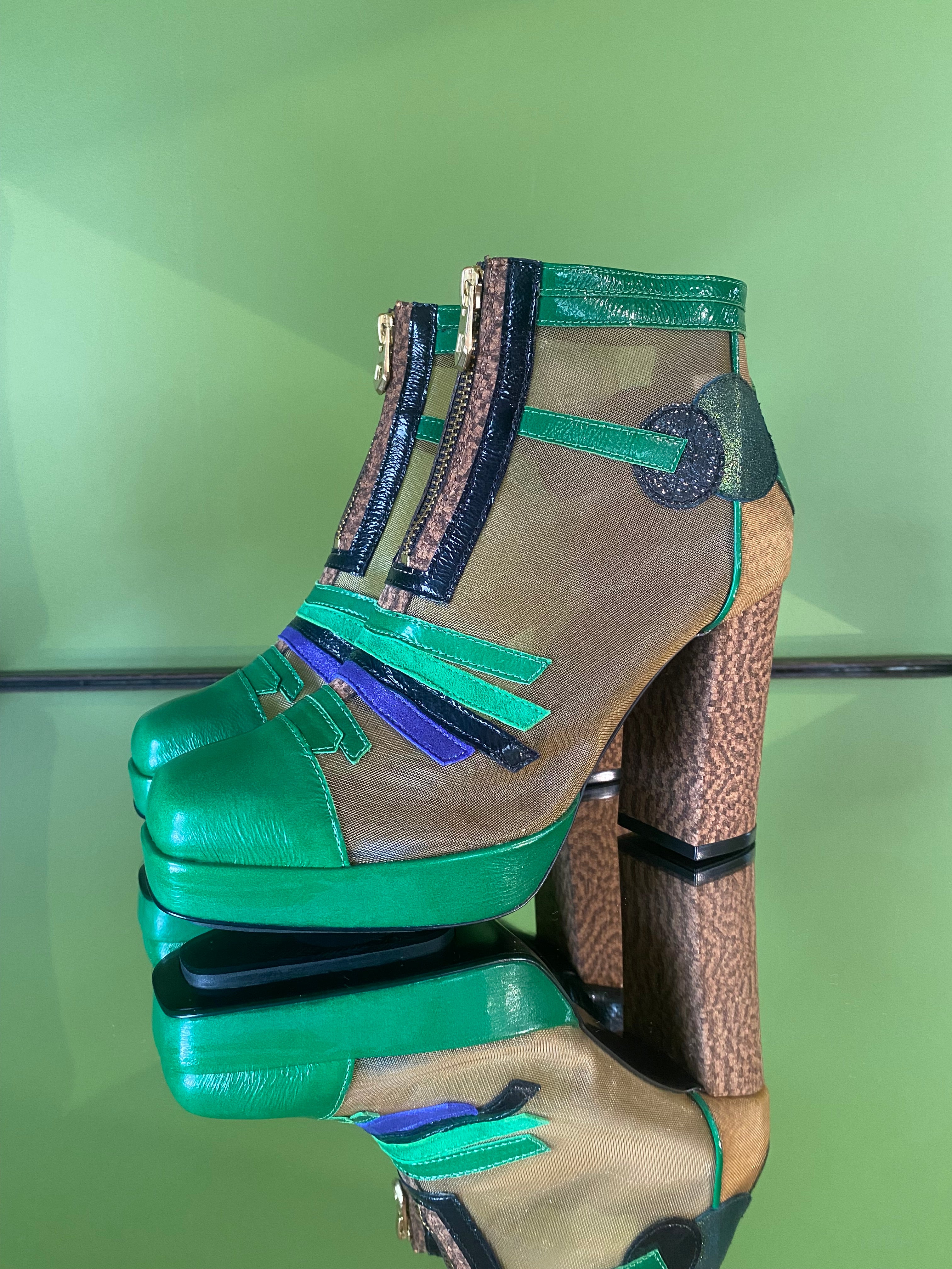 Square toe boots Green multi