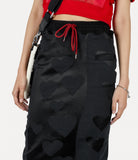 Pleat Skirt in Black Heart Stripe