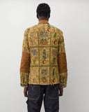 Worn back
Junya Watanabe Man Plant Pot Tapestry Jacket in brown shown from the back with contrast elbow patches