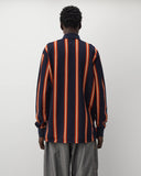 Back worn
Junya Watanabe Man Striped Knit Polo in navy and orange shown from the back
