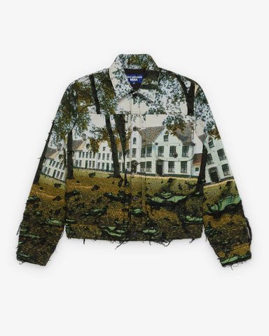 Front flat
Junya Watanabe Man House Jacket in multi with woven photographic house motif, front view