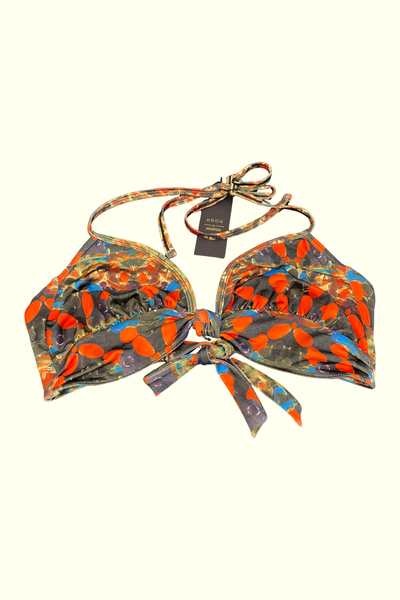 Kron by Kronkron Mala Bikini Top in Daggdís print with tie neck, back ties and knot detail at the front