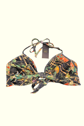 Kron by Kronkron Mala Bikini Top in Family Bug print with tie neck, back ties and knot detail at the front