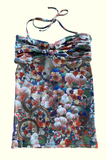 Kron by Kronkron Pam Long Bikini Top in Það sem ég sé print with neck tie, back tie and knot detail at the front