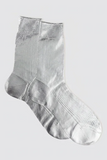 Maria La Rosa One Ribbed Laminated Silver silk socks with a ribbed texture and metallic finish