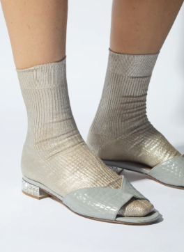 Maria La Rosa One Ribbed Laminated Mare Socks - Platino