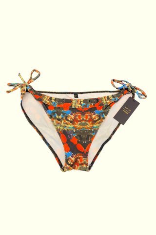 Kron by Kronkron Trixy Triangle Bikini Bottom in Daggdís print with adjustable side ties and pleated waist detail