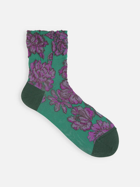 Tabio Float Flowers Low Crew Socks Green