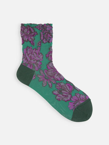 Tabio Float Flowers Low Crew Socks Green