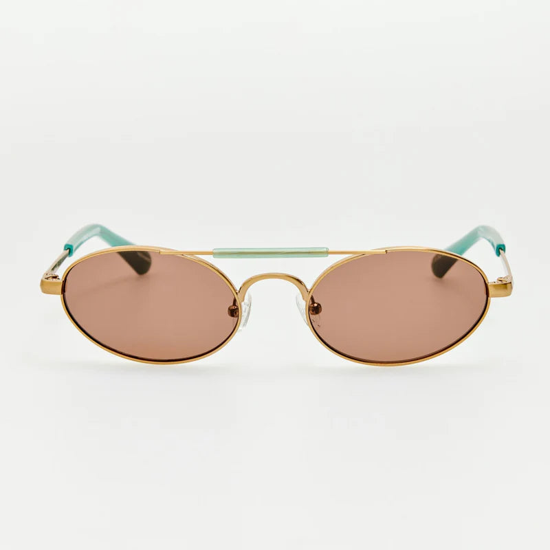 Dries Van Noten Oval Sunglasses – Antique Gold and Blue