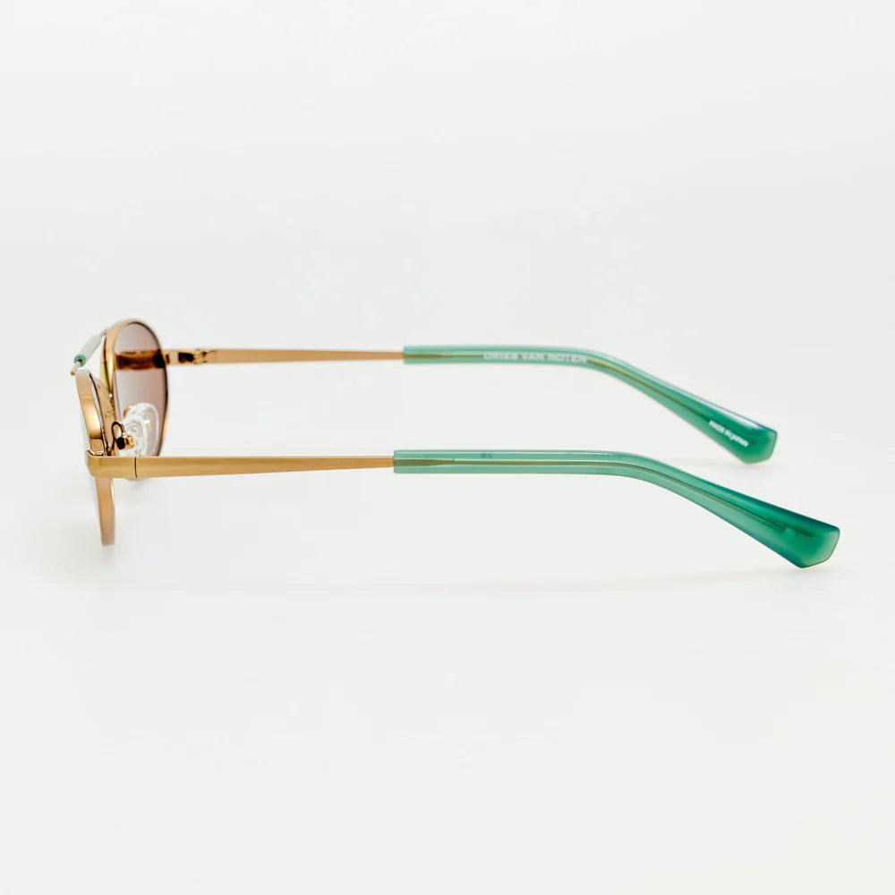 Dries Van Noten Oval Sunglasses – Antique Gold and Blue
