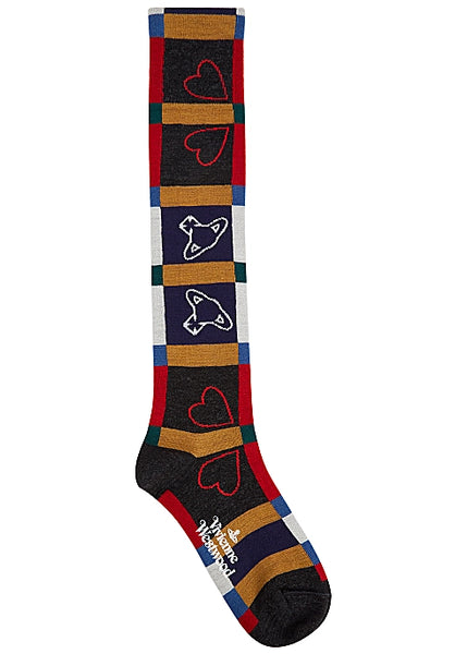 Vivienne Westwood HEARTS AND ORB knee high sock - Anthracite