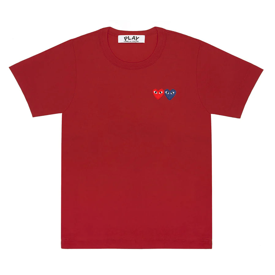 Play Comme des Garçons T-Shirt with Double Heart (Burgundy)