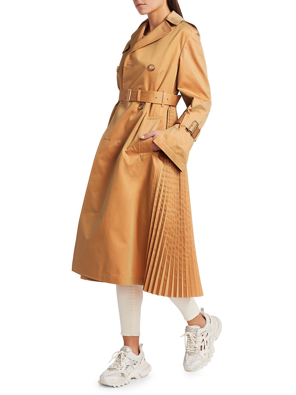 Reversible Pleated Trench Coat Orange