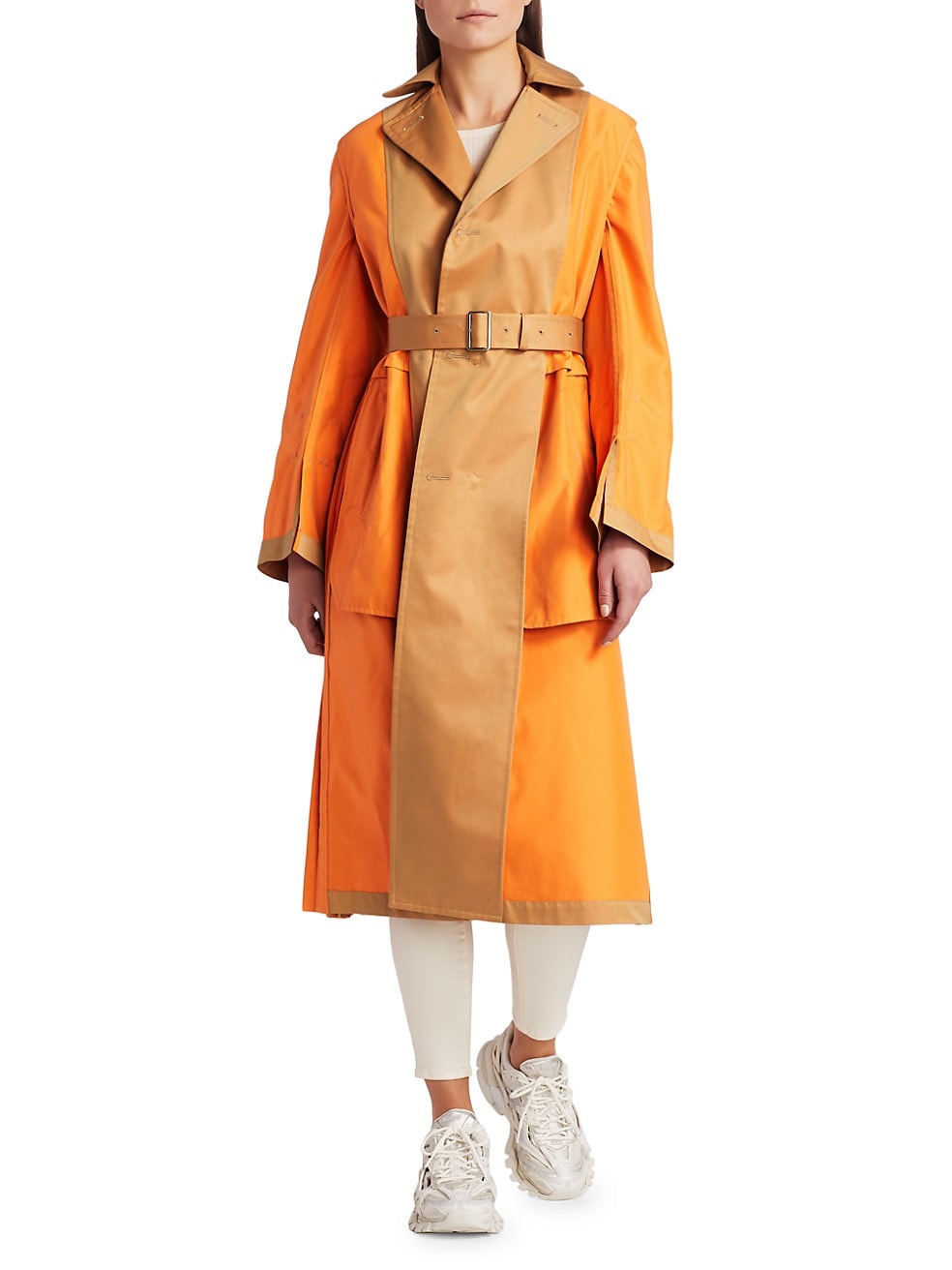Reversible Pleated Trench Coat Orange
