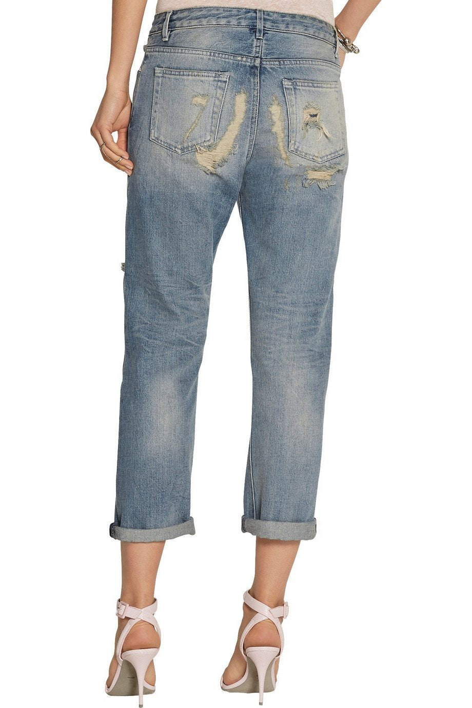 Blue Pop Trash Cropped Distressed Boyfriend Jeans