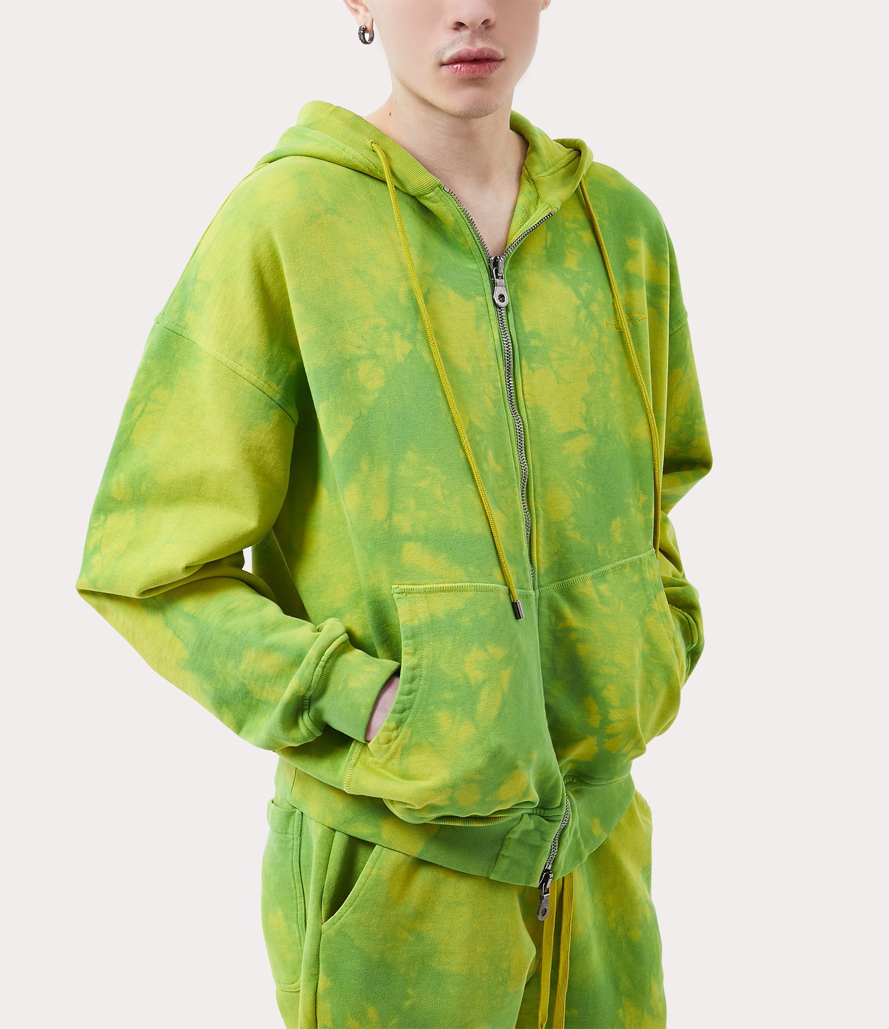 RUGGED ZIP HOODIE LIME GREEN TIE-DYE